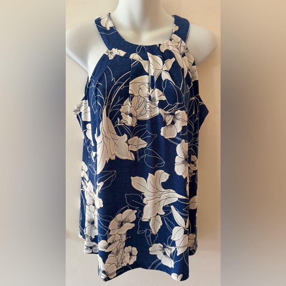 INC International Concepts Navy Floral Tank Top